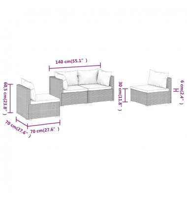  Sodo komplektas su pagalvėlėmis, 4 dalių, juodas, poliratanas - Lauko baldų komplektai - 8