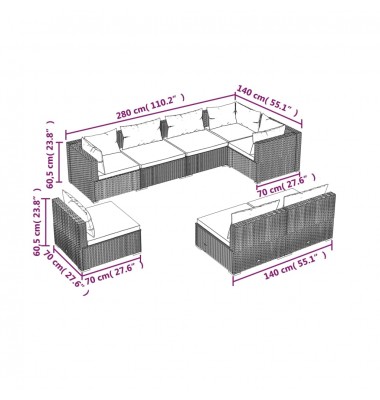  Sodo komplektas su pagalvėlėmis, 8 dalių, pilkas, poliratanas - Lauko baldų komplektai - 5