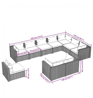  Sodo komplektas su pagalvėlėmis, 10 dalių, pilkas, poliratanas - Lauko baldų komplektai - 5