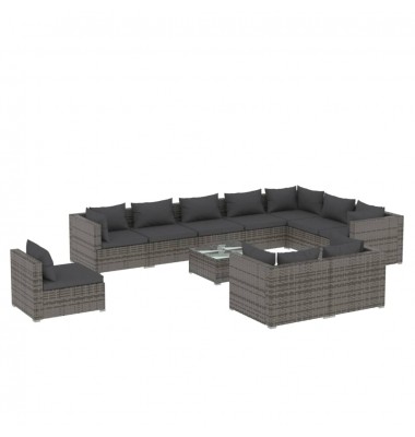  Sodo komplektas su pagalvėlėmis, 11 dalių, pilkas, poliratanas - Lauko baldų komplektai - 2