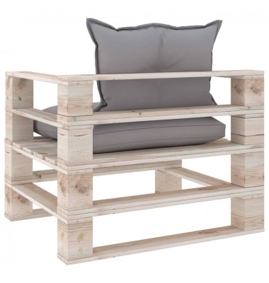  Sodo sofa iš palečių su pilkomis pagalvėlėmis, pušies mediena - Lauko sofos, lovos - 4