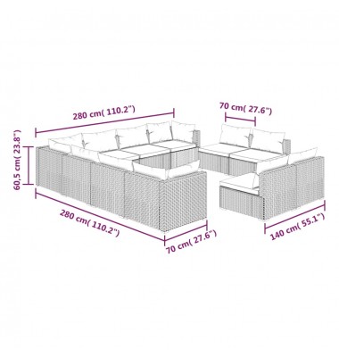  Sodo komplektas su pagalvėlėmis, 11 dalių, pilkas, poliratanas - Lauko baldų komplektai - 7
