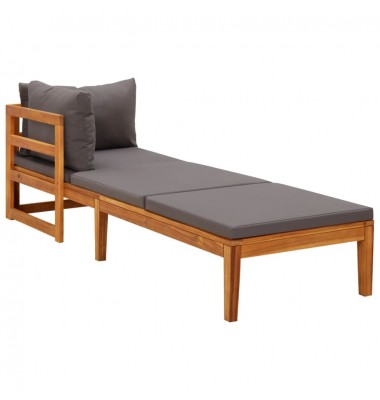  Saulės gultas su 1 porankiu ir pilkomis pagalvėlėmis, akacija - Moduliniai lauko baldai - 1