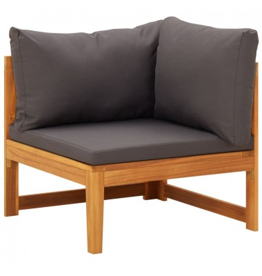  Kampinė sofa su tamsiai pilkomis pagalvėlėmis, akacijos masyvas - Moduliniai lauko baldai - 1