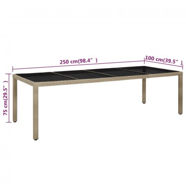  Sodo stalas, smėlio spalvos, 250x100x75cm, stiklas/poliratanas - Lauko stalai, staliukai - 5
