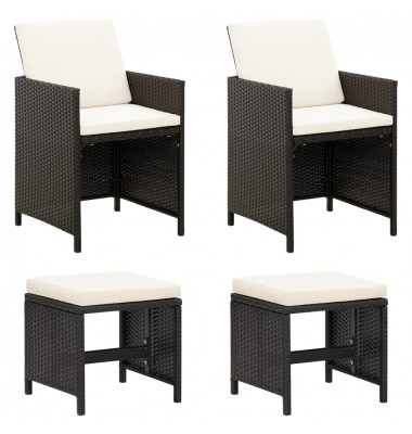  Kėdžių ir taburečių komplektas, 4 dalių, juodas, poliratanas - Lauko kėdės - 1