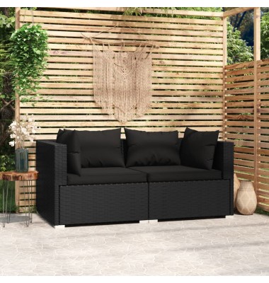  Dvivietė sofa su pagalvėlėmis, juodos spalvos, poliratanas - Moduliniai lauko baldai - 1