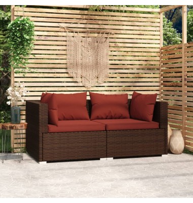  Dvivietė sofa su pagalvėlėmis, rudos spalvos, poliratanas - Moduliniai lauko baldai - 1