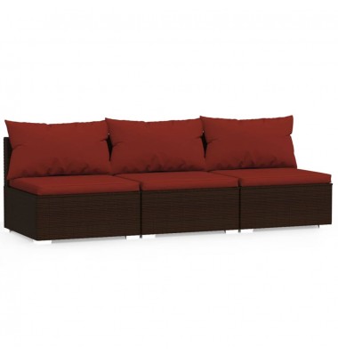  Trivietė sofa su pagalvėlėmis, rudos spalvos, poliratanas - Moduliniai lauko baldai - 2