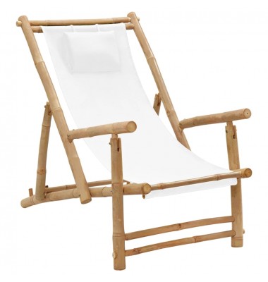  Terasos kėdė, baltos spalvos, bambukas ir drobė  - Lauko kėdės - 1