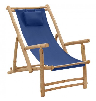  Terasos kėdė, tamsiai mėlynos spalvos, bambukas ir drobė - Lauko kėdės - 1