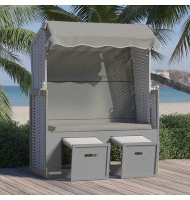  Paplūdimio kėdė su stogeliu, pilka, poliratanas ir mediena - Gultai, šezlongai - 1