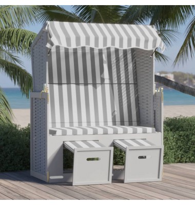  Paplūdimio kėdė su stogeliu, pilka/balta, poliratanas/mediena - Gultai, šezlongai - 1