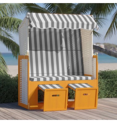  Paplūdimio kėdė su stogeliu, balta/pilka, poliratanas/mediena - Gultai, šezlongai - 1