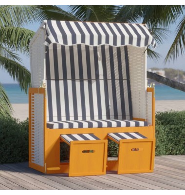  Paplūdimio kėdė su stogeliu, balta/mėlyna, poliratanas/mediena - Gultai, šezlongai - 1