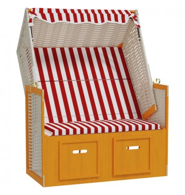  Paplūdimio kėdė su stogeliu, raudona/balta, poliratanas/mediena - Gultai, šezlongai - 2