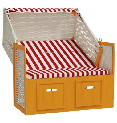  Paplūdimio kėdė su stogeliu, raudona/balta, poliratanas/mediena - Gultai, šezlongai - 3