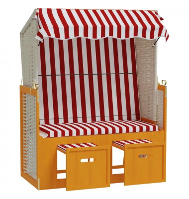  Paplūdimio kėdė su stogeliu, raudona/balta, poliratanas/mediena - Gultai, šezlongai - 5