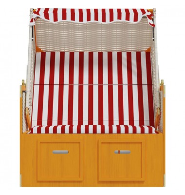  Paplūdimio kėdė su stogeliu, raudona/balta, poliratanas/mediena - Gultai, šezlongai - 7