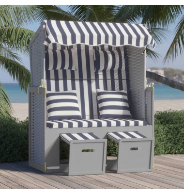  Paplūdimio kėdė, mėlyna/balta, poliratanas/mediena - Gultai, šezlongai - 1