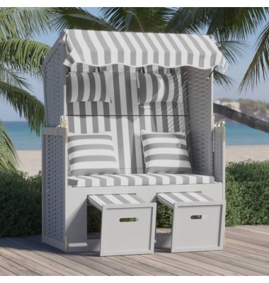  Paplūdimio kėdė, pilka/balta, poliratanas/mediena - Gultai, šezlongai - 1
