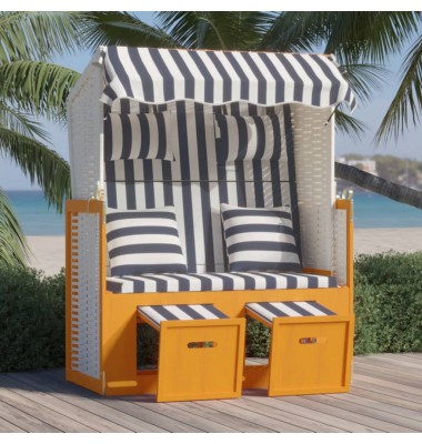  Paplūdimio kėdė, balta/mėlyna, poliratanas/mediena - Gultai, šezlongai - 1