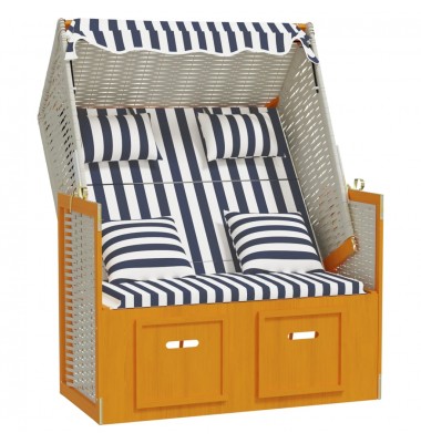  Paplūdimio kėdė, balta/mėlyna, poliratanas/mediena - Gultai, šezlongai - 2