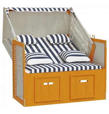  Paplūdimio kėdė, balta/mėlyna, poliratanas/mediena - Gultai, šezlongai - 3