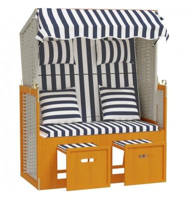  Paplūdimio kėdė, balta/mėlyna, poliratanas/mediena - Gultai, šezlongai - 5