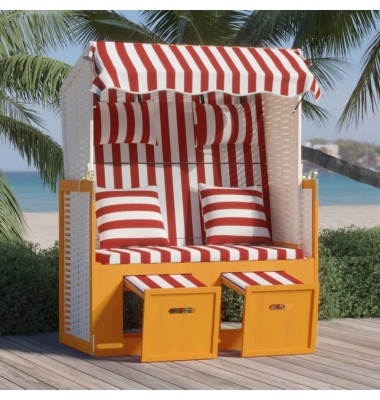  Paplūdimio kėdė, raudona/balta, poliratanas/mediena - Gultai, šezlongai - 1