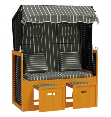  Paplūdimio kėdė, juoda/pilka, poliratanas/mediena - Gultai, šezlongai - 5