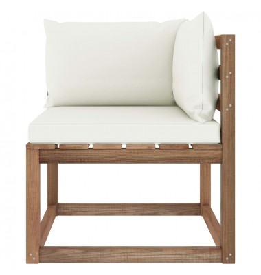 Kampinė sodo sofa iš palečių su kreminėmis pagalvėlėmis - Moduliniai lauko baldai - 3