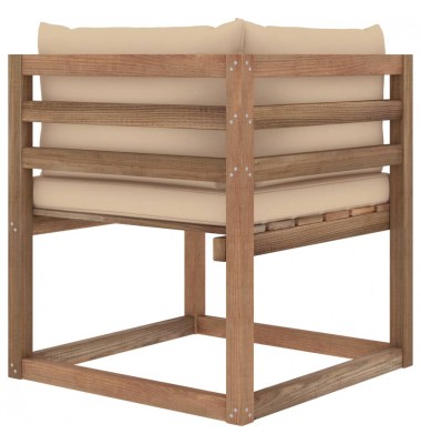 Kampinė sodo sofa iš palečių su smėlio spalvos pagalvėlėmis - Moduliniai lauko baldai - 4