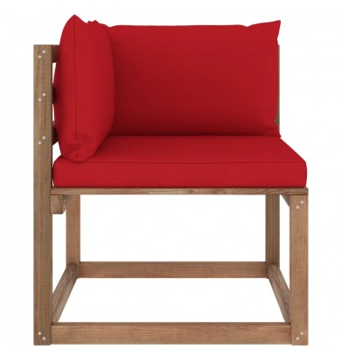Kampinė sodo sofa iš palečių su raudonomis pagalvėlėmis - Moduliniai lauko baldai - 2