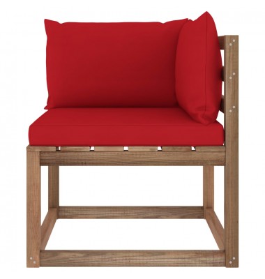 Kampinė sodo sofa iš palečių su raudonomis pagalvėlėmis - Moduliniai lauko baldai - 3