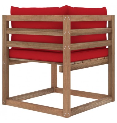 Kampinė sodo sofa iš palečių su raudonomis pagalvėlėmis - Moduliniai lauko baldai - 4