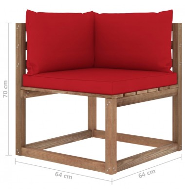 Kampinė sodo sofa iš palečių su raudonomis pagalvėlėmis - Moduliniai lauko baldai - 6