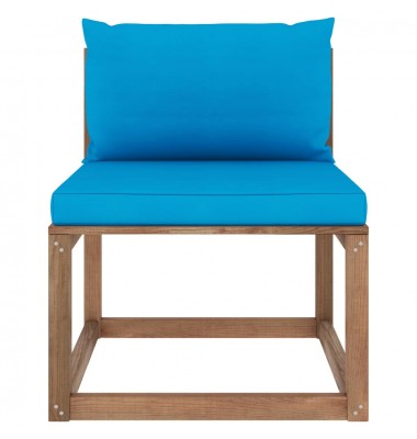 Vidurinė sodo sofos dalis iš palečių su mėlynomis pagalvėlėmis - Moduliniai lauko baldai - 2