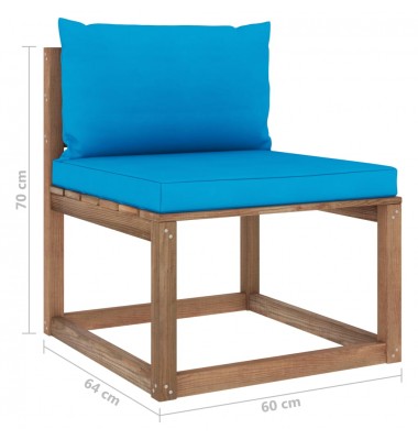 Vidurinė sodo sofos dalis iš palečių su mėlynomis pagalvėlėmis - Moduliniai lauko baldai - 6