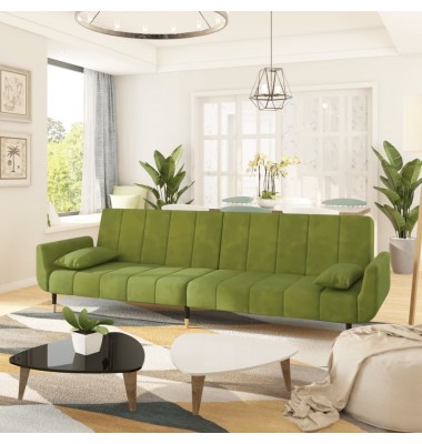  Dvivietė sofa-lova su dvejomis pagalvėmis, žalia, aksomas - Sofos, sofos-lovos - 1