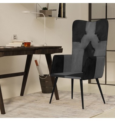  Krėslas, juodos ir pilkos spalvos, tikra oda - Foteliai, krėslai - 1