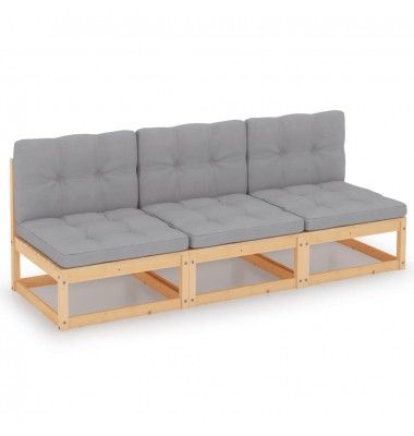  Trivietė sofa su pagalvėlėmis, pušies medienos masyvas - Lauko sofos, lovos - 1