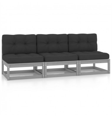  Trivietė sofa su pagalvėlėmis, pušies medienos masyvas - Lauko sofos, lovos - 1