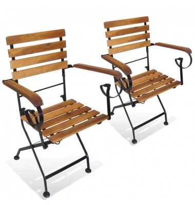  Sulankstomos sodo kėdės, 2 vnt., plienas ir akacijos mediena - Lauko kėdės - 1