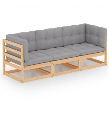  Trivietė sodo sofa su pagalvėlėmis, pušies medienos masyvas - Lauko sofos, lovos - 1