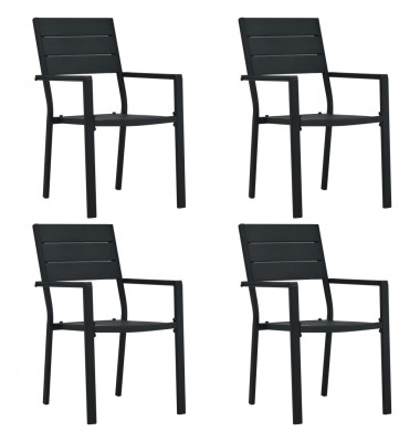  Sodo kėdės, 4vnt., juodos spalvos, HDPE, medienos imitacija - Lauko kėdės - 1