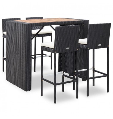  Baro baldų komplektas, 5 dalių, juodas, poliratanas ir akacija - Lauko baldų komplektai - 1