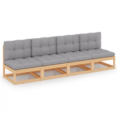  Keturvietė sofa su pagalvėlėmis, pušies medienos masyvas - Lauko sofos, lovos - 1