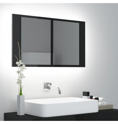  Veidrodinė vonios spintelė su LED, juoda, 80x12x45cm, blizgi - Vonios spintelės, veidrodžiai - 1