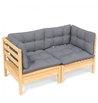  Dvivietė sodo sofa su pilkomis pagalvėlėmis, pušies masyvas - Lauko sofos, lovos - 2